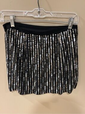 Theory Black Sequin Mini Skirt - Sparkling Stripe Design